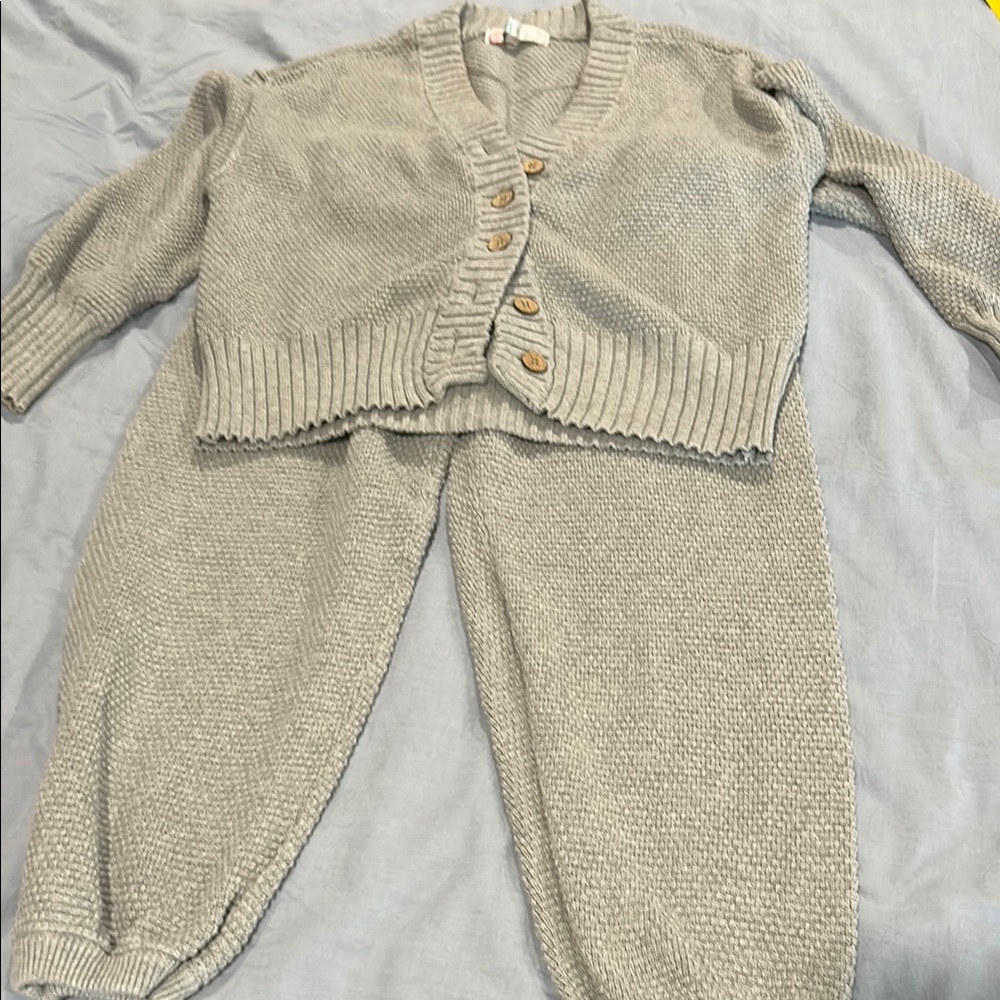 Free people Cozy Gray Knit Cardigan and Pants Set